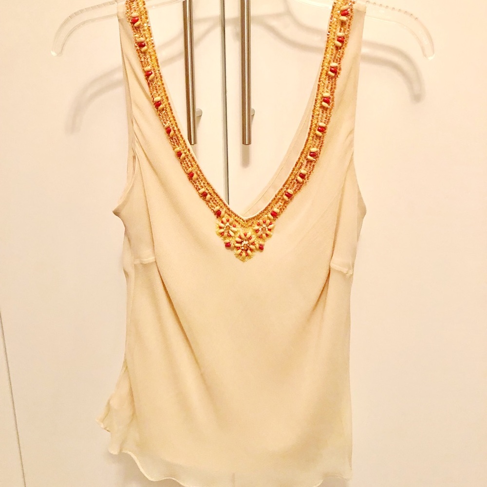 Brand New Cache V neck ivory silk top